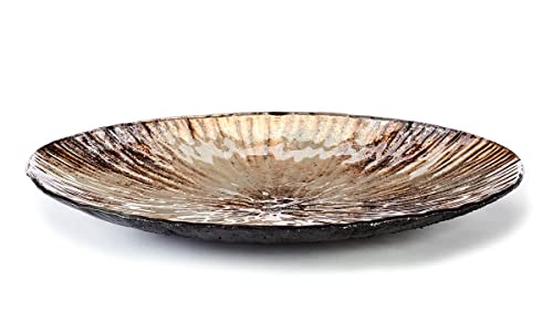 Giftcraft Decorative Round Glass Plate, Brown and Silver