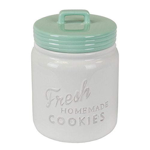 DII Design Vintage, Retro, Farmhouse Chic Mason Jar Inspired Ceramic Kitchen Canister, Cookie Jar with Airtight Lid for Food Storage, Store Cookies, Crackers, Chips and More - Aqua