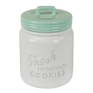 DII Design Vintage, Retro, Farmhouse Chic Mason Jar Inspired Ceramic Kitchen Canister, Cookie Jar with Airtight Lid for Food Storage, Store Cookies, Crackers, Chips and More - Aqua