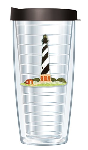 Freeheart Signature Tumblers Hatteras, NC Lighthouse Emblem on Clear 16 Ounce Double-Walled Travel Tumbler Mug with Black Easy Sip Lid