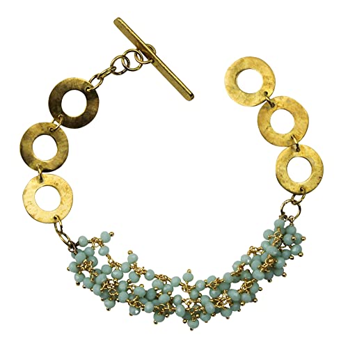 HomArt Amazonite Beaded Chain Bracelet, 8.50-inch Length, Brass