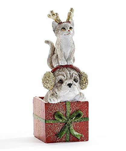 Giftcraft 682561 Christmas Dog and Cat Figurine, 5.3 inch, Polyresin