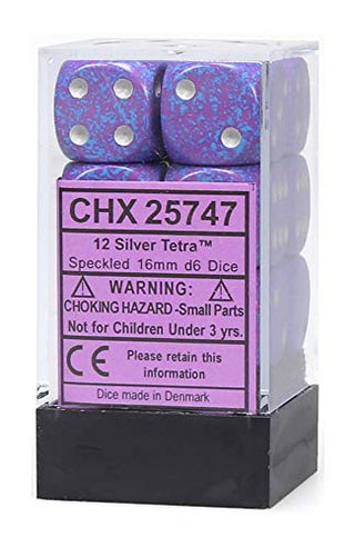 Chessex 25747 Speckled 16mm d6 Silver Tetra Dice Block