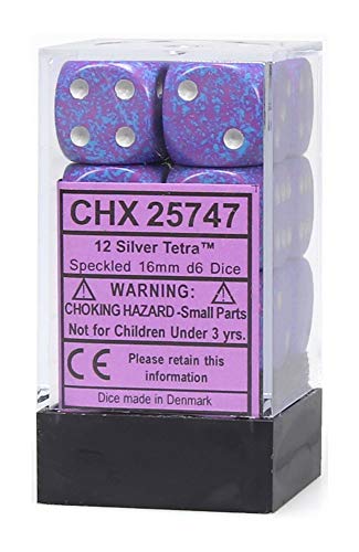 Chessex 25747 Speckled 16mm d6 Silver Tetra Dice Block
