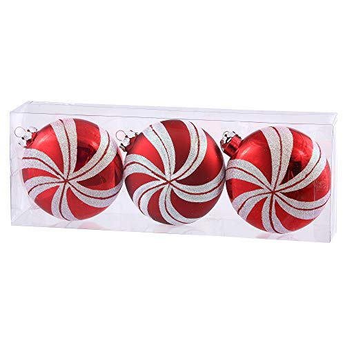 Vickerman 3.75" Candy Cane Flat Ball Ornament, 3 per Box