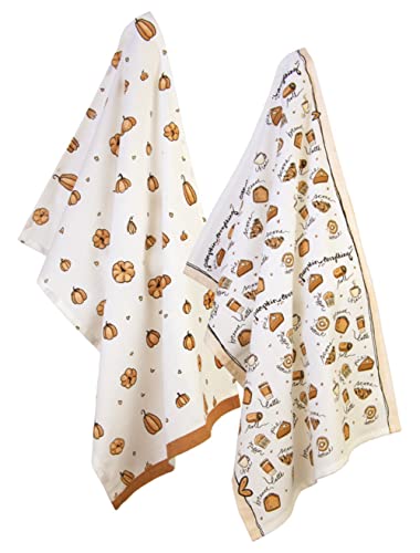 Boston International Cotton Kitchen Dishcloth Tea Towels, Set of 2, 28 x 18-Inches, Pumpkin Everything