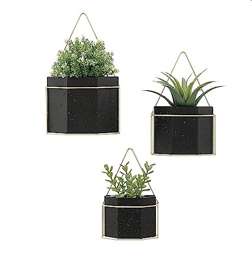 Danya B. Geometric Gold Accent Wall Hanging Planters Set of 3 - Modern Display for Succulents and Houseplants (Black/Gold)