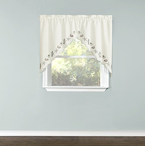 Belle Maison Renaissance Home Fashion Seashells Embroidered Swag Pair, 56 in x 38, Sea Mist