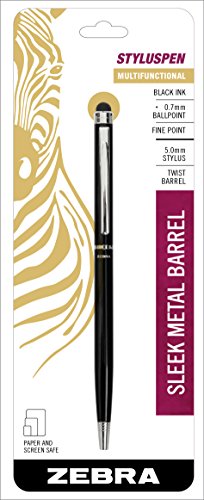 Zebra Pen StylusPen Twist Retractable Ballpoint Pen, Fine Point, 0.7mm, Black Ink, Black Barrel, 1-Count