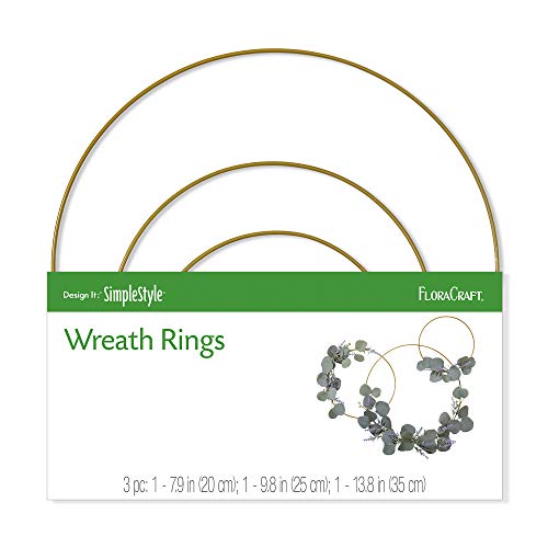 FloraCraft 3 Piece Wire Wreath Ring Set - 7.8 inch, 9.8 inch and 13.8 inch Gold Metal Floral Hoop Rings for Making Dream Catcher, Wedding Wreath Decor, and Macrame Wall Hanging Crafts