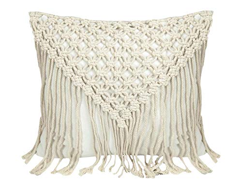 Manual Woodworker IPARSQ Square Macrame Pillow, 16 x 16 inch, White