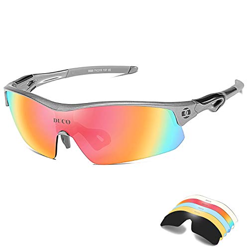 DUCO Polarized Sports Cycling Sunglasses for Men with 5 Interchangeable Lenses for Running Golf Fishing Hiking Baseball