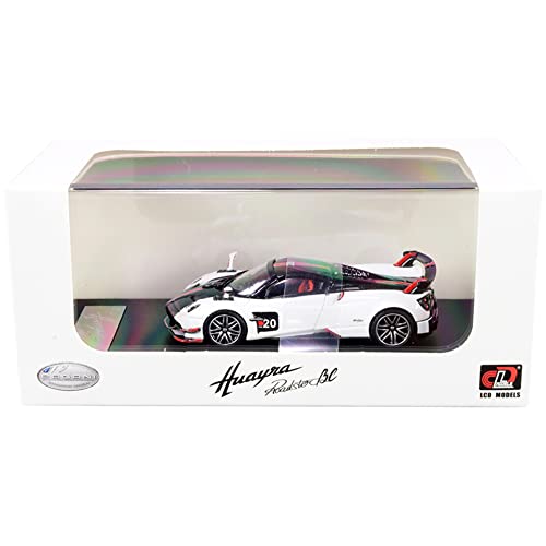 Pagani Huayra Roadster BC White and Carbon with Red and White Stripes 1/64 Diecast Model Car by LCD Models 64011 w