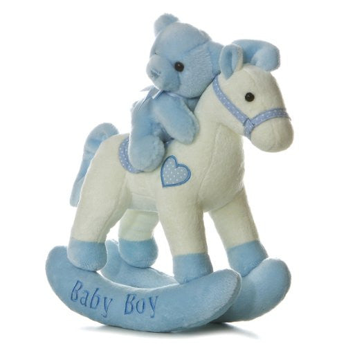 Aurora Baby Plush Rocking Horse Blue/White