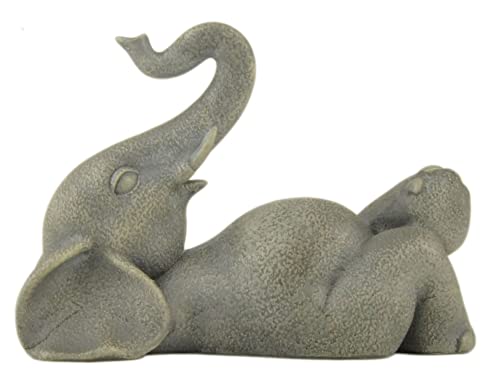 Boulevard East Concepts 6.5" Good Luck Elephant Lounging with Raised Trunk Statue Garden Sculpture - Good Luck Gifts, Zen Garden Decor, Garden Decorations, Patio Lawn Yard Decor (6.5 Inch)