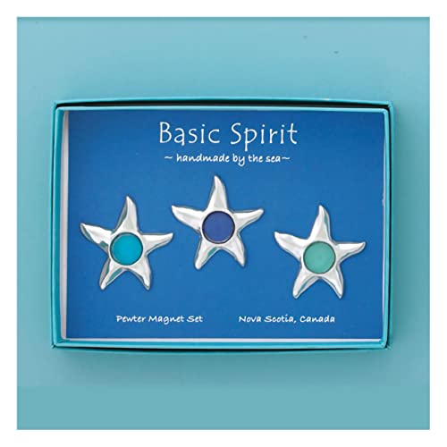 Basic Spirit 3 Seastars Seaglass Magnet Set for Beach Coastal Ocean Lover, Kitchen Office Refrigerator Outdoor Picnic Home Decorative Gift