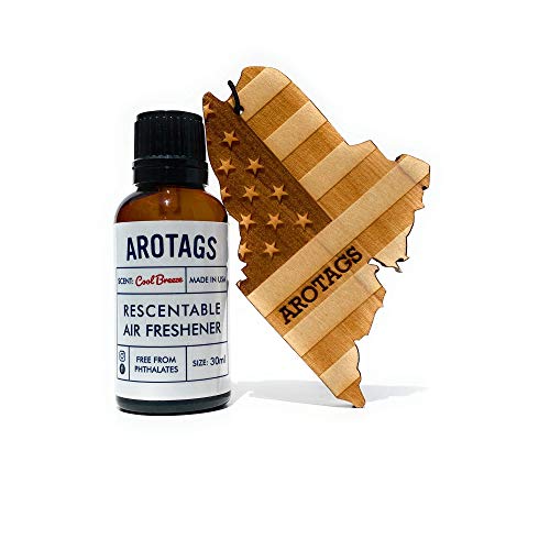 Arotags Maine Patriot Wooden Car Air Freshener - Long Lasting Cool Breeze Scent Diffuses for 365+ Days - Includes Hanging Mirror Diffuser and Fragrance Oil - 100% American Made