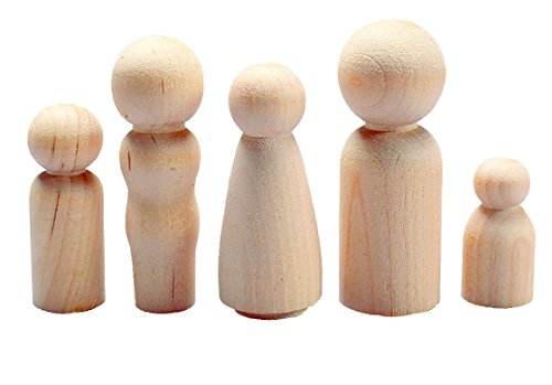 Hygloss Products, Inc Wood Peg Craft Paintable Birchwood Doll People ‚Äì Assorted Family, 10 Pieces, Sizes, Brown