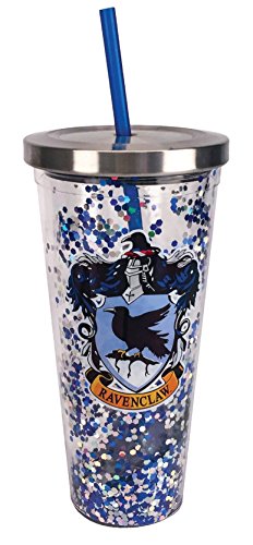 Spoontiques 21319 Ravenclaw Glitter Cup w/Straw, 20 ounces, Blue
