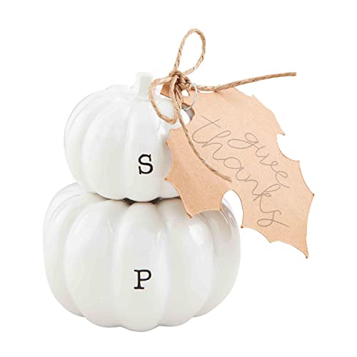Mud Pie Pumpkin Salt and Pepper Shakers, 3 1/4" x 2 3/4" dia, White