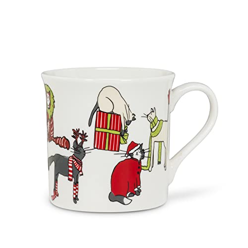 Abbott Collection  27-HOLICATS Holiday Cats Mug, White/Red