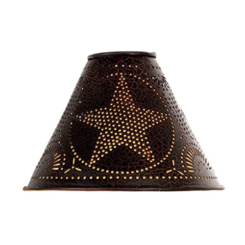 CTW Colonial Tin Tin Punched Star Lamp Shade in Crackle Black, Clips On Light Bulb, 2" x 6" x 4"