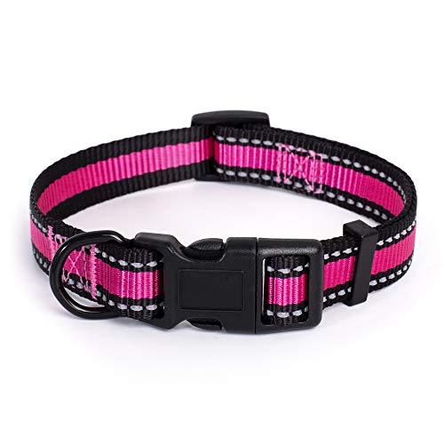 Mile High Life Dog Collar | Reflective 3M Stripe with Nylon Band (Pink, Large (Pack of 1) )