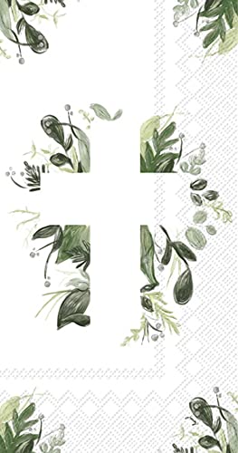 Boston International IHR 3-Ply Paper Napkins Easter Spring Designs, 16-Count Guest Size, Greenery Cross