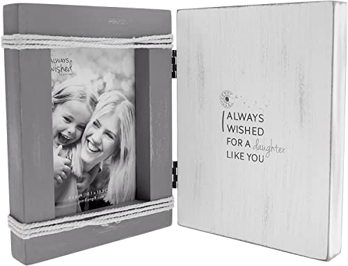 Pavilion - I Always Wished For A Daughter Like You - Wooden Self-Standing Family Photo Frame, Retro Distressed Farmhouse, Holds 4 x 6 Photo, Textured Gray Whitewashed, 1 Count 5.5x7.5 inches