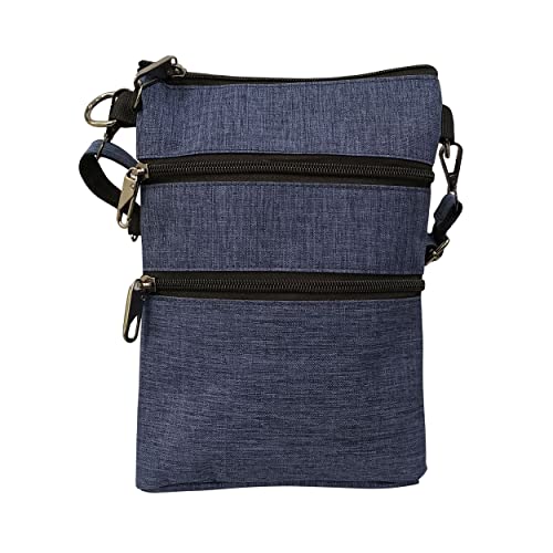 Calla Nupouch Anti-theft 3 Zipper Crossbody Detachable Strap Credit Card Holder (Navy)