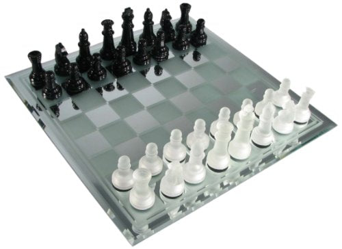 CHH Avant-Garde Black Frosted Glass Chess Set with Mirror Board