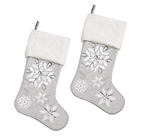 Comfy Hour Let It Snow Collection 18"x11" Silver Snowflake Stocking, Polyester, Set of 2