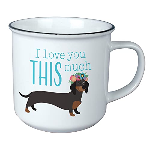 Carson Home, Decorative Vintage Mug for Coffee Latte Tea Hot Cocoa, Ideal Gift, Microwave and Dishwasher Safe, 13oz "Love You This Much" Vintage Mug