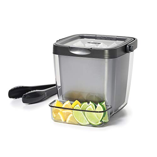 OXO Good Grips Double Wall Ice Bucket with Tongs and Garnish Tray,Gray