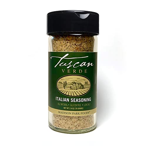Madison Park Foods Tuscan Verde Italian Perfection Seasoning for Chicken, Veggies, Chops & Garlic Bread - All Natural, Gluten Free, Low Salt, No MSG, 2.75 Ounce Glass Bottle
