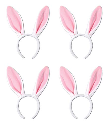 Beistle Soft-Touch Bunny Ears 4 Piece, OSFM, White/Pink