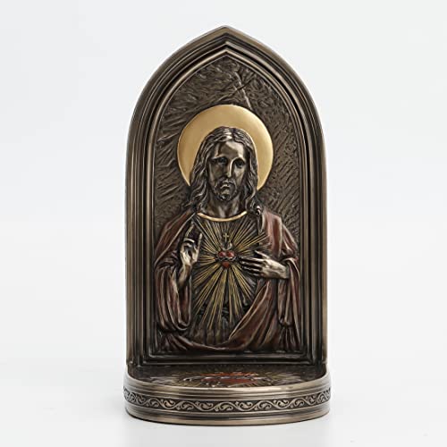 Unicorn Studio Veronese Design 8 1/4" The Sacred Heart of Jesus Resin Sculpture Bronze Finish Standing Plaque Single Bookend