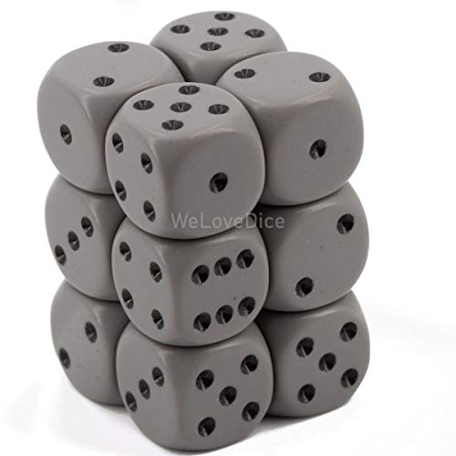 Chessex 25610 Opaque 16mm D6 Dice Block, Grey and Black