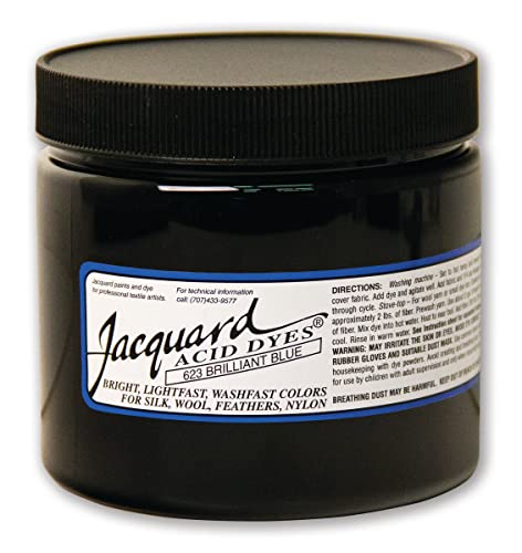 Jacquard Acid Dye for Wool, Silk and Other Protein Fibers, 8 Ounce Jar, Concentrated Powder, Brilliant Blue 623