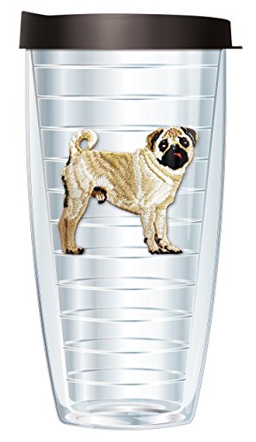 Freeheart Signature Tumblers Pug Puppy Dog Emblem on Clear 22 Ounce Double-Walled Travel Tumbler Mug with Black Easy Sip Lid