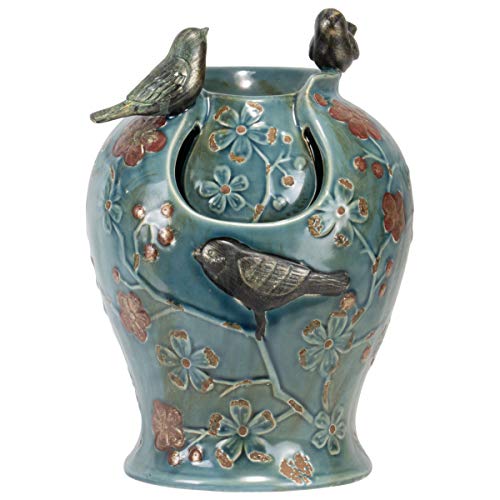 Foreside Home & Garden Blue Verdigris Bird Indoor Water Fountain with LED Light and Pump