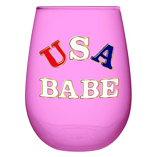 Creative Brands Slant Collections Patriotic Stemless Wine Glass, 20-Ounce, USA Babe