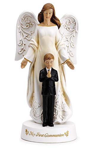 Roman My First Communion Guardian Angel with Praying Boy Statue, 7 3/4 Inch