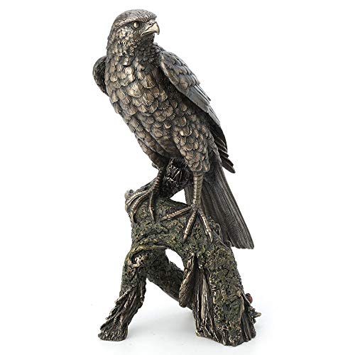 Unicorn Studio Veronese Design 10.9 Inch Sparrow Hawk Resting On Tree Branch Antique Bronze Falcon Statue