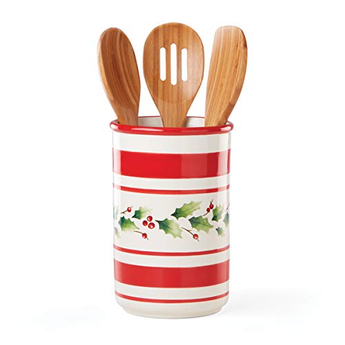 Lenox Holiday Stripe Utensil Crock, 3.9 LB, Red & Green