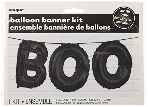 Unique Industries Black BOO Halloween Foil Balloon Letter Banner Kit 14", 1 Ct, 9 ft