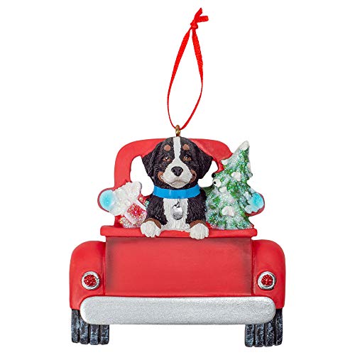 Kurt Adler A1940BM Bernese Mountain Dog in Back of Truck Ornament for Personalization, 5-inch High, Resin