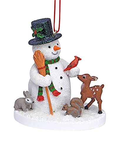 Cape Shore Christmas Resin Ornament, Snowman with Deer and Cardinal, Holiday Tree Decoration, Home Collection