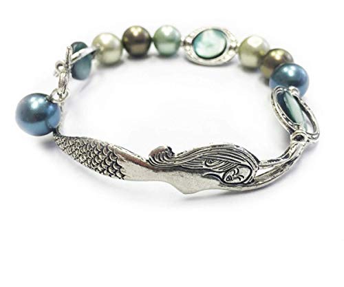 Bamboo Trading Company FVB25 Mermaid Found Bracelet with sea Glass Colored Beads, 7.5-inch Length, Mermaid Jewelry Bracelet Gifts for Women and Girls