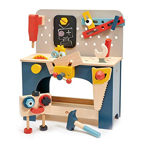 Tender Leaf Toys - Tabletop Tool Bench - Construction Building Play Set for Kids - Encouraging Logical Thinking, Inspire Imaginative Play and Pretend Play for Age 3+